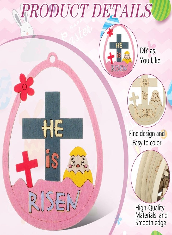 DoubleFill مجموعة DoubleFill المكونة من 26 قطعة من بيض عيد الفصح الديني للأطفال، مجموعة زينة بيض خشبي "قام يسوع" يمكنك تلوينها بنفسك، مثالية لأنشطة فصول مدارس الأحد وحفلات الأطفال. - Image 2